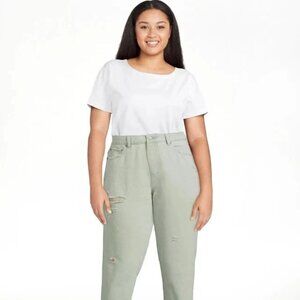 NWT No Boundaries Junior s High Rise Slim Straight Cropped Jeans Green sz 17